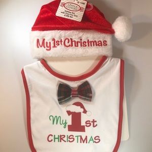 Christmas Hat with Faux Fur Trim & Bib Set NEW